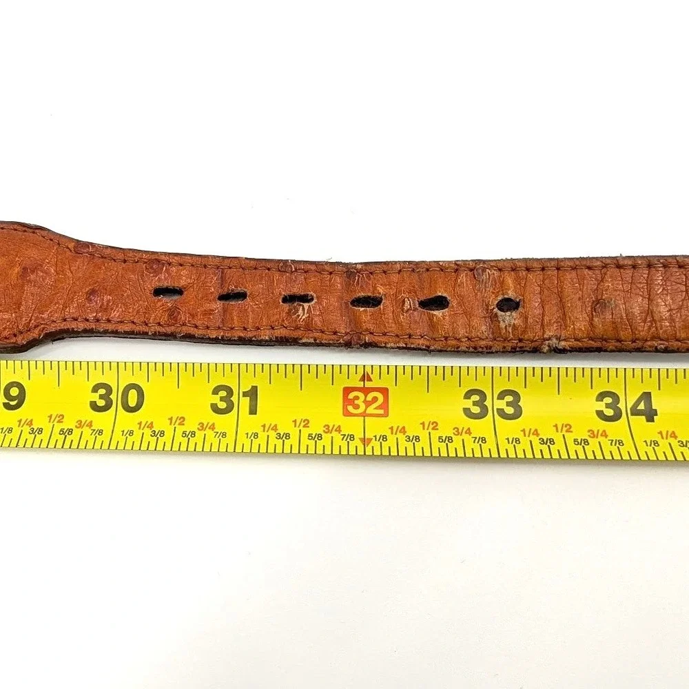Deer Park Genuine Ostrich Leather Western Belt‎ Brown Cognac Size 32